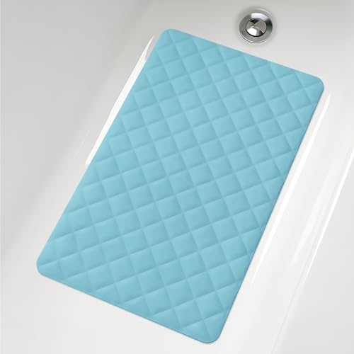 Yolife Bathtub Shower Mat Non Slip, Natural Rubber Bath Tub Floor Liner Mats with Strong Suction Cups for Inside Shower Bathroom, Machine Washable, Soft on Feet, 27.5 x 17 Inch, Blue - color: Blue