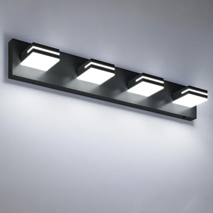 VOLISUN Modern 30-Inch Black Bathroom Vanity Light Fixtures, 4-Light, Cool White LED, Wall Mount, Touch Control - color: Matte Black-6000K, size: 30-Inch