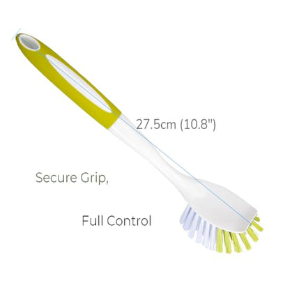 Dish Brush with Handle, Stiff Bristles Dish Scrubber for Pots, Pans & Sink Cleaning, 3 Pack - color: Yellow 3 Pack