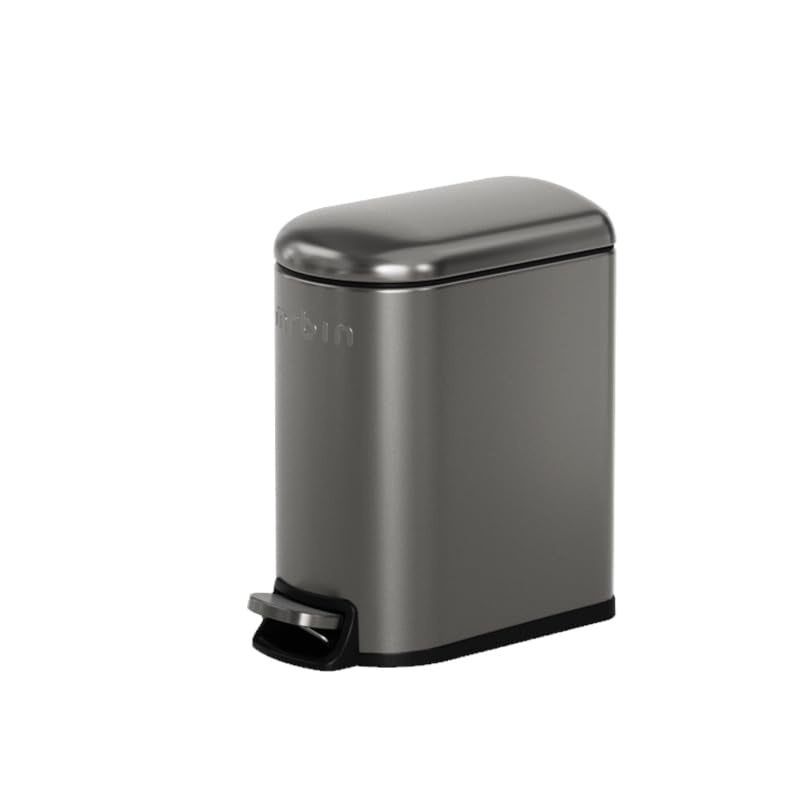 MRBIN Stainless Steel Slim Bathroom Trash Can with Lid, 6L / 1.6Gal Step Narrow Waste Basket Covered Odorless Dustbin with Inner Bucket for Bedroom, Kitchen, Vanity, Office, Eclipse-Grey - color: Eclipse Grey - 1.6 Gallons, style: Arc Lid
