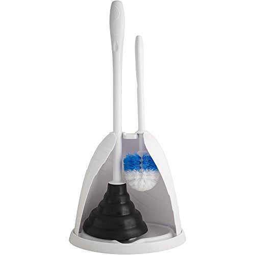 PlumbCraft Heavy-Duty Plunger, Toilet Brush, and Caddy 7506400, Versatile Bathroom Accessory Set and Apartment Must-Have, Toilet Plunger and Brush Set with Durable Hiding Caddy for Sanitary Storage