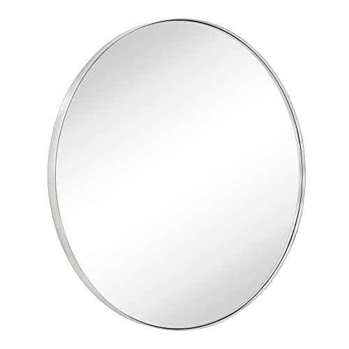 TEHOME 40 inch Brushed Nickel Round Mirror Circle Wall Mirror Brushed Silver Circular Round Mirror for Bathroom Vanity, Entryway, Dresser or Mantel - color: Brushed Nickel, size: 40"L x 40"W