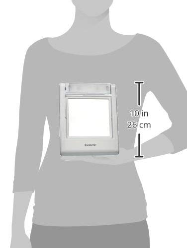 Ovente Square Makeup Mirror 5.5 Inch 1X 5X Magnification Glass LED Lighted 360 Degree Hand Held Double Sided Spinning Battery Operated Personal Compact Beauty Shaving Stand Plastic Travel White MLT22W