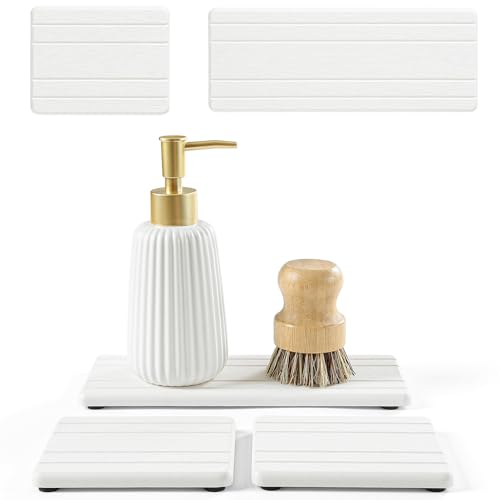 3 Pack Stone Drying Tray, Water Absorbing Stone Sink Mat for Kitchen & Bathroom Counter, Diatomite Soap Dish Vanity Caddy, Sponge Holder Organizer, White - 2pcs of 4.5"x 3.5" and 1pc of 9"x 3.5" - color: 3 Pcs - White - 1pc of 9"x 3.5" and 2pcs of 4.5"x 3