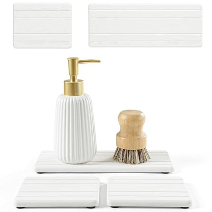 3 Pack Stone Drying Tray, Water Absorbing Stone Sink Mat for Kitchen & Bathroom Counter, Diatomite Soap Dish Vanity Caddy, Sponge Holder Organizer, White - 2pcs of 4.5"x 3.5" and 1pc of 9"x 3.5" - color: 3 Pcs - White - 1pc of 9"x 3.5" and 2pcs of 4.5"x 3