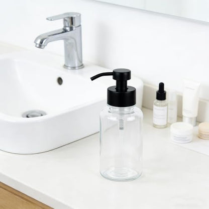 15 oz Amber-Tinted Thick Glass Foaming Soap Dispenser, Refillable Foaming Soap Dispenser with Black Rust-Proof Foam Pump, Suitable for Bathrooms and Kitchens (1, Clear) - color: Clear