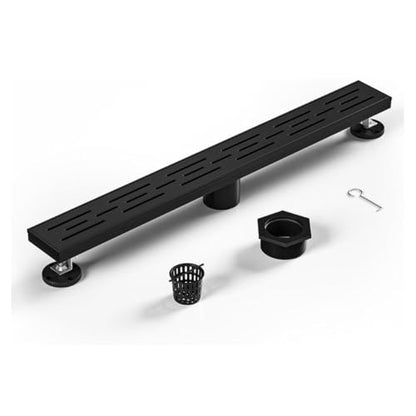24 Inch Linear Shower Drain - Removable Brick Pattern Grate | 304 Stainless Steel Rectangular Floor Drain Set with Hair Catcher, Adjustable Leveling Feet & Adapter - color: Matte Black With Grate, size: 24 Inch