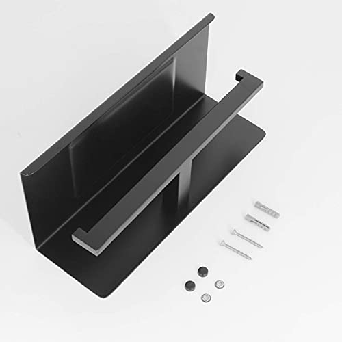 Matte Black Toilet Paper Holder - Toilet Paper Double Roll Holder with Shelf Wall Mounted for Bathroom, Stainless Steel - color: Black