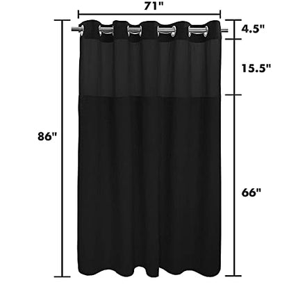River Dream Cotton Blend Fabric Shower Curtain Set with Liner, Black, 71x86 | Waffle Weave, No Hook Needed, with Snap in Replacement Liner, Top Sheer Window, Hotel Quality for Bathroom, Extra Long - color: Black, size: 71"W x 86"L (Pack of 1)