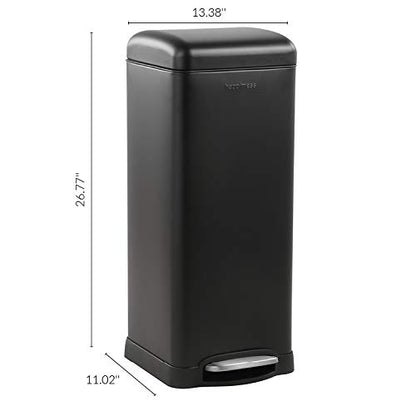happimess Betty 8 Gal Step Trash Can Soft-Close Lid, Charcoal Black | Fingerprint Resistant, Removable Liner, Semi-Rectangular, Steel Pedal, Iron Powder Coated, 27" Height, Non-Skid Base - color: Black