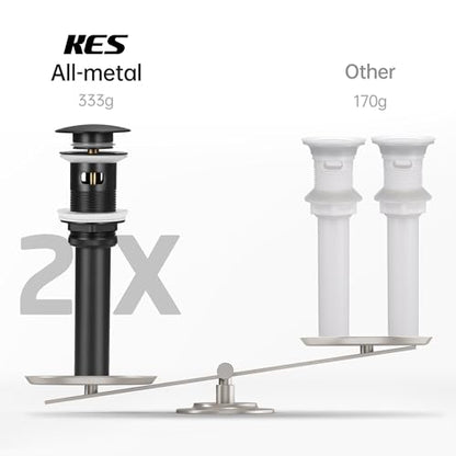 KES Bathroom Sink Drain with Overflow Pop Up Matte Black Brass & Stainless | 304 Stainless Steel & Brass Pop-Up, Rustproof 3-Piece Anti-Leak Seal, Fits 1.6-1.9" Hole, Adapter & PTFE Tape Included - color: Matte Black, style: With Overflow, 1 Pack