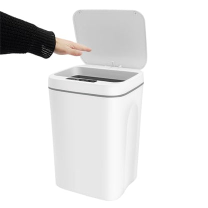 Touchless Trash Can 4 Gallon, Motion Sensor Automatic Trash Can with LED Light, IPX5 Waterproof Smart Waste Bin for Kitchen Bathroom Bedroom, White Rectangular Garbage Can, 8.66x7.87Inch