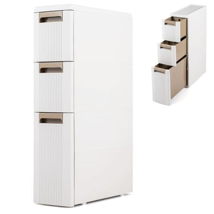Byroce 3-Tier Narrow Storage Cabinet with Wheels, Slim Rolling Plastic Drawer Organizer with Removable Dividers, Skinny Storage Cart for Small Spaces, Bathroom & Kitchen (1PC, 3-Drawer), Beige - size: 3-Drawer