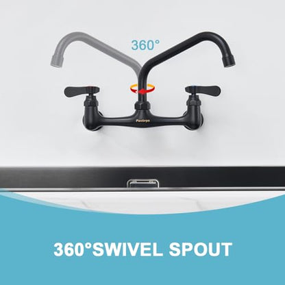 Wall Mount Commercial Sink Kitchen Faucet 8 Inch Adjustable Center | 8 Inch 360 Swivel Spout, Lead-free Brass, For Restaurant Laundry Utility Room, Easy to Install, CUPC NSF Certified - color: Brushed, size: 8 Inch Spout