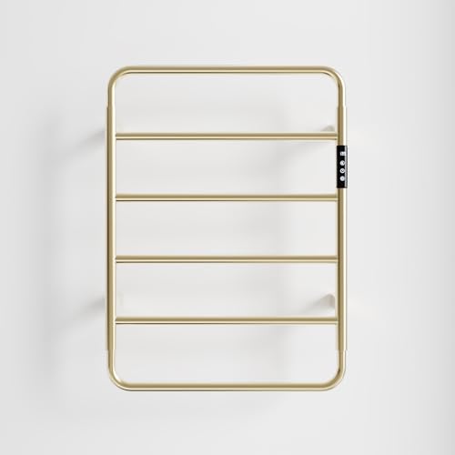 Towel Warmer, Stainless Steel Heated Towel Racks for Bathroom, 6 Bars Wall Mounted Towel Heater with Intelligent Touch Screen Timer & Temperature Adjustment, Plug-in/Hard-Wired, Brushed Gold - color: Brushed Gold, size: 6-Bar