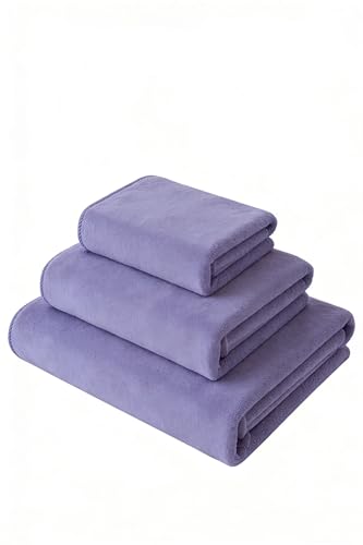 Ultra Soft 3 Pack 550 GSM Towel Set Contains a Bath Towels 32x59 inch, a Hand Towels 13.8x29 inch & a Wash Coths 12x12 inch, Absorbent and Quick Dry Extra Large Bath Towel（Haze Blue） - color: Haze Blue