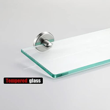 JQK Bathroom Glass Shelf, Tempered Glass Shower Storage 12 by 5 inches, 304 Stainless Steel Brushed Finish Wall Mount, TGS101L12-BN - color: Brushed, size: 12 Inch (1 Pack)
