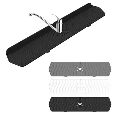 Faucet Guard - 90 Foldable Draining Mat for Kitchen Sink with 2 Drain Ports, Black, 24"*5.66" - color: Black, size: 24"*5.78"