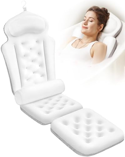Full Body Bath Pillow for Tub, Thick Bathtub Cushion Mat with Neck, Back & Lumbar Support - Luxury Spa Bathroom Accessories, White - size: 51“