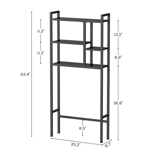 Asgolion Over-The-Toilet Storage Rack, 3-Tier Bathroom Shelves Over Toilet | Above Toilet Storage, Behind Toilet Bathroom Organizer, Space Saver, Freestanding, Black - color: Black