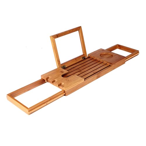 Bath Traysmall Bamboo Retractable Bathtub Shelf Bathroom Soaking Tub Storage Tray Multi-Functional Storage Rack Expandable Size Suitable for Most Bathtubs 50 19 4Cm