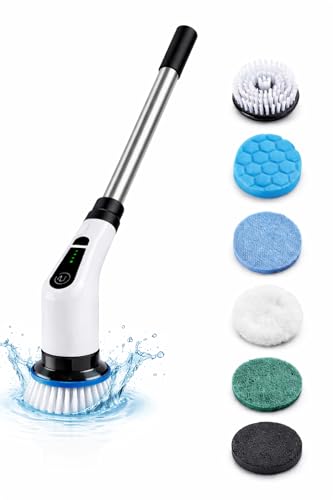 Electric Spin Scrubber, Cordless Cleaning Brush Scrubber for Home, 6 Replaceable Brush Heads-90Mins Work Time, 2 Speeds for Bathroom Shower Bathtub Glass Car