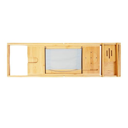 Bamboo Bath Caddy Tray for Tub,Removable Bathtub Trays,Expandable Bathtub Tray with Wine Glass Holder and Book Stand