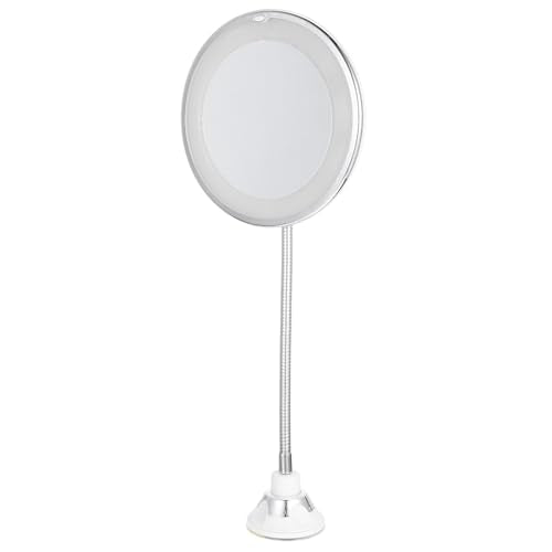 Toyvian Cosmetics Mirror Vanity Mirror 10x Magnifying with LED Light and Suction Cup, White Plastic for Bathroom and Outdoors Use