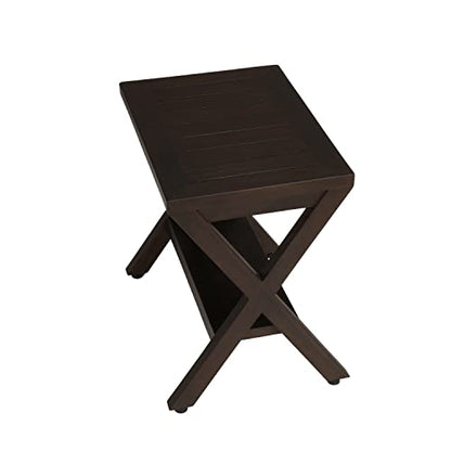 Obliquity Waterproof Teak Wood Shower Bench Stool Seat Chair for Inside Shower Provides Safety, Storage, and Organization for Bathroom Accessories- Fully ASSSEMBLED- Brown