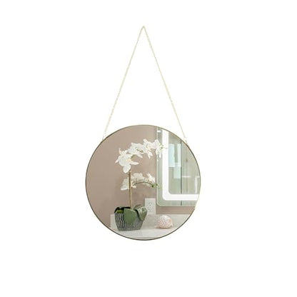 11.8-inch Modern Round Wall Mirror with Metal Frame and Hanging Chain, Suitable for Entryway, Hallway, or Bathroom Small Gold Metal Frame Mirror (Gold, 11.8 inch) - size: 11.8 inch