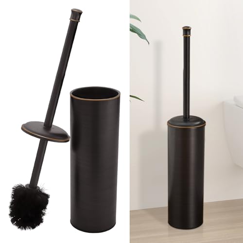 Toilet Brush and Holder, Toilet Cleaner Bowl Set with Two Brush with Extra Long Handle, Durable Bristles Toilet Scrubber and Covered Holder, Drip-Proof Stainless Steel Oil Rubbed Bronze - color: Oil Rubbed Bronze