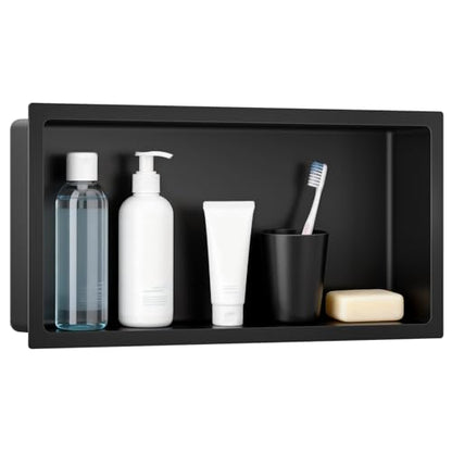 VELPAX No Tile Needed Shower Niche 12"X 24", Bathroom Wall Niche Single Shelf, Stainless Steel Shower Niche for Bathroom, Kitchens, Balconies - color: Black, size: 12"X 24" Single Shelf