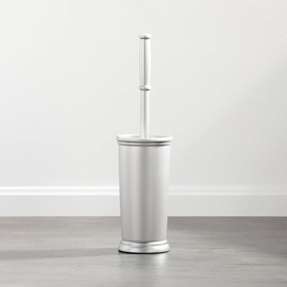 mDesign Compact Freestanding Plastic Toilet Bowl Brush and Holder for Bathroom Storage and Organization - Space Saving, Sturdy, Deep Cleaning, Covered Brush - Silver - color: Silver