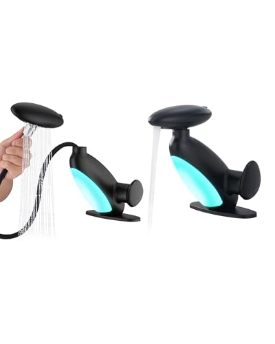 Pull Out LED Bathroom Faucet, 4 Modes Single Handle Waterfall Bathroom Sink Faucet, 3 Colors Light Changing Stainless Steel Bath Faucets, 360° Rotating LED Faucets 1 Hole, 1 Pack, Matte Black - color: Matte Black
