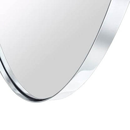 Chrome Oval Recessed Bathroom Medicine Cabinet with Mirror Stainless Steel Metal Framed Oblong Pill Shaped Bathroom Cabinet with Mirror 16x33'' - color: Chrome