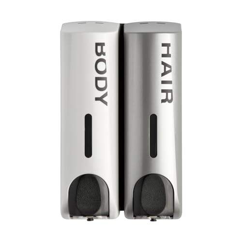 Duo Wall Mounted Shampoo Soap Shower Dispensers with 2x350ml Refillable Bottles, White/Silver - color: Duo White/Silver