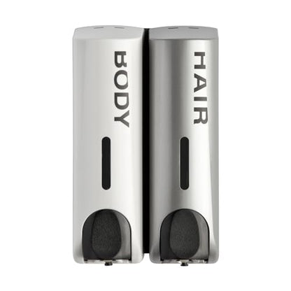 Duo Wall Mounted Shampoo Soap Shower Dispensers with 2x350ml Refillable Bottles, White/Silver - color: Duo White/Silver