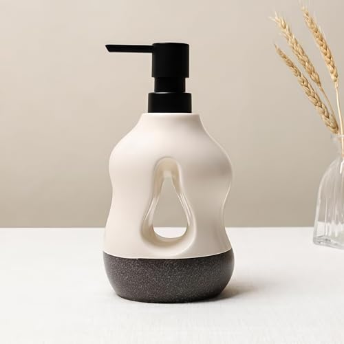BosilunLife Ceramic Soap Dispenser - Soap Pump Dispenser Bathroom Kitchen Modern Farmhouse Elegant Refillable Soap Dispenser Lotion Hand Pump Dispenser for Kitchen Sink (Beige with Black Base, 15oz) - color: Beige With Black Base