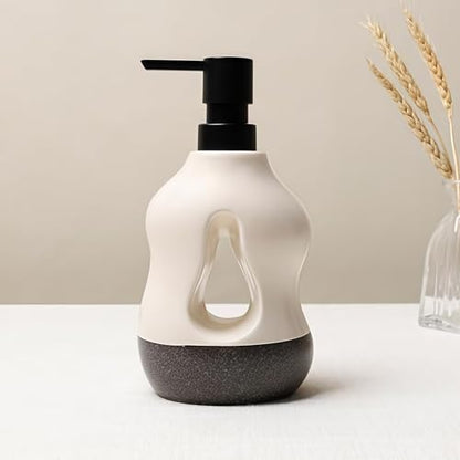 BosilunLife Ceramic Soap Dispenser - Soap Pump Dispenser Bathroom Kitchen Modern Farmhouse Elegant Refillable Soap Dispenser Lotion Hand Pump Dispenser for Kitchen Sink (Beige with Black Base, 15oz) - color: Beige With Black Base