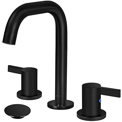 SOKA 8-16 Inch Widespread Bathroom Faucet 2 Handles Matte Black Commercial Sink Touch 3 Pieces Vanity Lavatory 360 Degree Rotating Faucet Pop Up Drain Assembly - color: Matte Black, size: 8" Gooseneck
