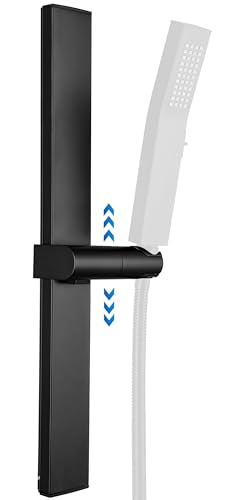 G-Promise No Drilling Metal Shower Slide Bar with Head Holder (Matte Black) | No Drilling Installation, Strong Adhesive Mount, Metal Slide Bar, Height and Angle Adjustable Holder - color: Matte Black