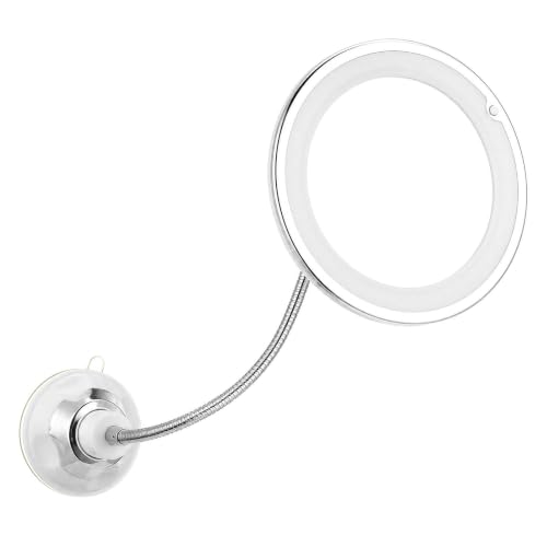 Mirror LED Lighted Mirror with Suction Cup Rotating Magnifying Makeup 10x Magnification and Adjustable Angle, 360° Free Rotation Design for Makeup in Dark or Poorly Lit Bathroom