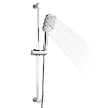 OFFO Shower Slide Bar Combo, Adjustable 27 in Slide Bar with 3-Mode Square Handheld Shower Head and 60 in Stainless Steel Hose, Screw Wall Mounted, Chrome Finish - style: Square 27" Slide Bar & 60" Hose