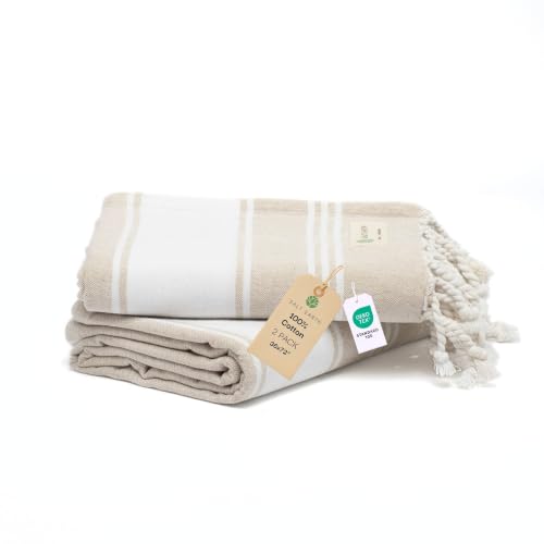 Salt Earth Cotton Turkish Beach Towel (Set of 2, 36"x72") - Soft, Quick Dry, Sand Resistant, Absorbent Towels for Bathroom, Home, Travel, Pool, Spa, Bath, Swim - Beach Towels Oversized (Beige) - color: Beige, size: Pack of 2