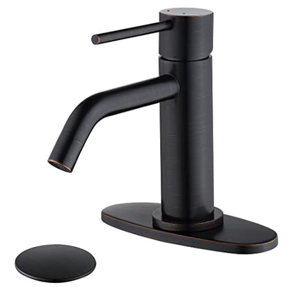 Oil Rubbed Bronze Bathroom Faucets Single Hole with 6 inch Deck Plate, JXMMP 1 Handle Rubbed Bronze Faucet for Bathroom Sink with Pop Up Drain and Water Faucet Supply Lines - color: Oil Rubbed Bronze, size: Faucet with Deck Plate