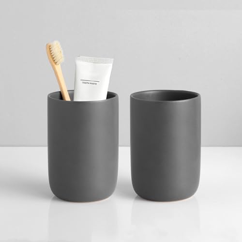 Matte Grey Toothbrush Holders for Bathrooms - Ceramic Toothbrush Toothpaste Holders Set, Grey Bathroom Tumbler Cups Reusable Toothbrush Cup, Counter Organizer - color: Grey, size: 2pcs
