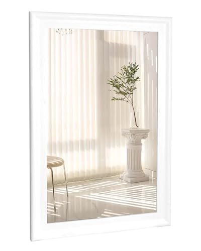 CULER White Wood Wall Mirror for Bathroom,Rectangle 20 x 30 inch Hanging Vanity Mirrors with Wooden Frame for Living Room,Bedroom,Entryway - color: White, size: 30"L x 20"W