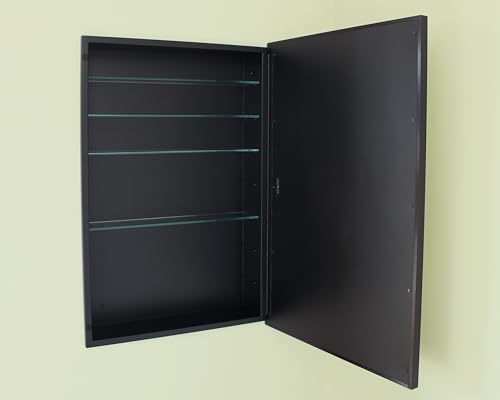 20x30 Harper Crescent Metal Framed Rectangle Recessed Bathroom Medicine Cabinet, Arced Mirror, 18x28 in-Wall Opening, Adjustable Glass Shelves, Magnet Close, Black - color: Black, size: 20x30