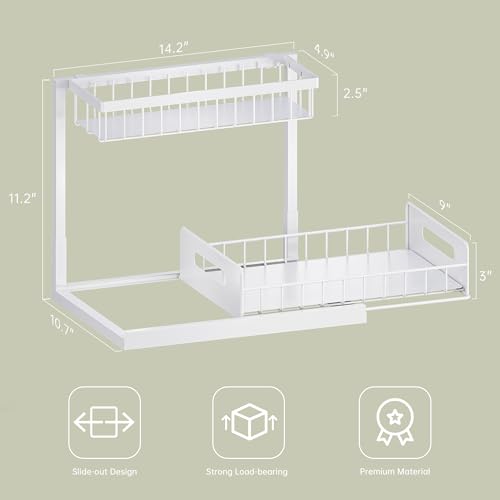 Under Sink Organizer and Storage, Slide Out Cabinet Organizer, Pull Out Sink Shelf for Kitchen Bathroom Laundry, 1 Pack White