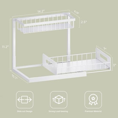 Under Sink Organizer and Storage, Slide Out Cabinet Organizer, Pull Out Sink Shelf for Kitchen Bathroom Laundry, 1 Pack White